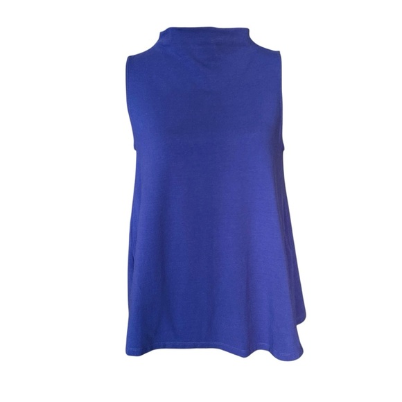 EILEEN FISHER Blue Sleeveless Tank Top sz S Stretch Organic Cotton High Neck - Picture 1 of 6